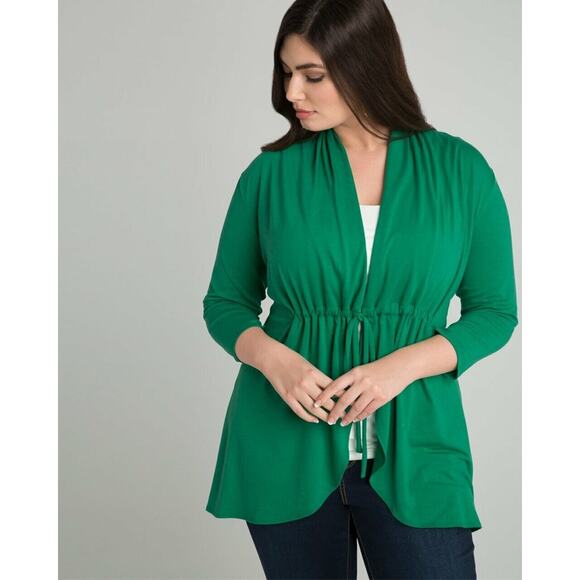 Kiyonna Top Sunset Stroll Bellini Cardigan 1X Kelly Green Tie Front Christmas - Picture 8 of 10